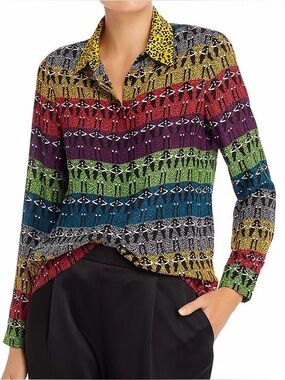 ⭐️ Alice & Olivia - Rainbow Stace Face Printed Silk Blouse Sz XS Worn on TV